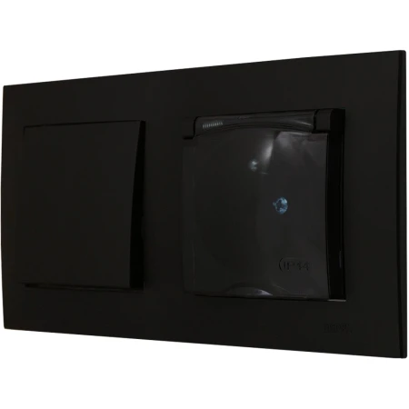 Ospel Szafir Czarny Łącznik Pojedynczy I Gniazdo Hermetyczne Zestaw Z Ramką