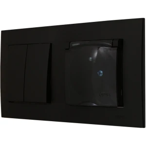 Ospel Szafir Czarny Łącznik Podwójny I Gniazdo Hermetyczne Zestaw Z Ramką