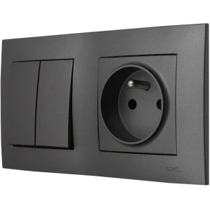 Ospel Szafir Szary Mat Łącznik Podwójny Z Gniazdem Pojedynczym Zestaw Z Ramką