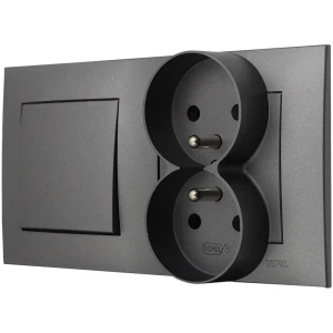 Ospel Szafir Szary Mat Łącznik Pojedynczy Z Gniazdem Podwójnym Zestaw Z Ramką