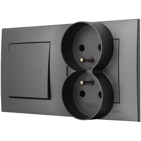 Ospel Szafir Szary Mat Łącznik Pojedynczy Z Gniazdem Podwójnym Zestaw Z Ramką