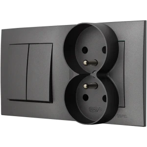 Ospel Szafir Szary Mat Łącznik Podwójny Z Gniazdem Podwójnym Zestaw Z Ramką