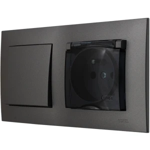 Ospel Szafir Szary Mat Łącznik Pojedynczy I Gniazdo Hermetyczne Zestaw Z Ramką