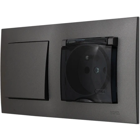 Ospel Szafir Szary Mat Łącznik Pojedynczy I Gniazdo Hermetyczne Zestaw Z Ramką