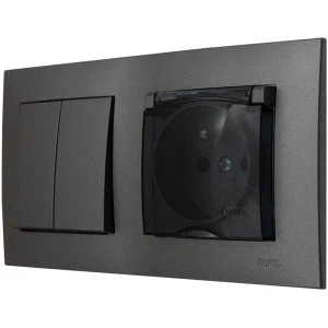 Ospel Szafir Szary Mat Łącznik Podwójny I Gniazdo Hermetyczne Zestaw Z Ramką