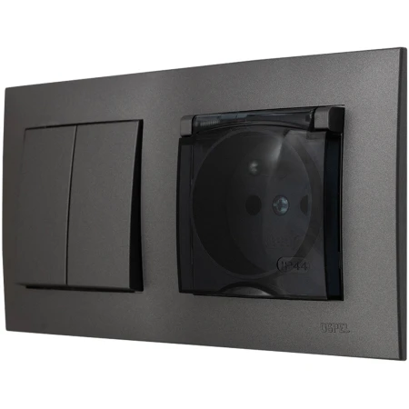 Ospel Szafir Szary Mat Łącznik Podwójny I Gniazdo Hermetyczne Zestaw Z Ramką