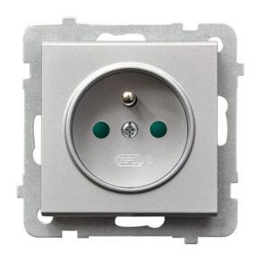 Sonata Srebro Mat Gniazdo Pojedyncze Z Uziemieniem Z Przesłonami Torów Prądowych Gp-1Rzp/M/38