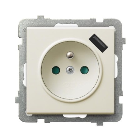 Sonata Ecru Gniazdo Pojedyncze Z Uziemieniem Z Przesłonami Torów Prądowych, Z Ładowarką Usb Gp-1Rzpusb/M/27