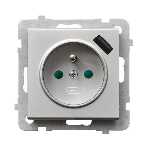 Sonata Srebro Mat Gniazdo Pojedyncze Z Uziemieniem Z Przesłonami Torów Prądowych, Z Ładowarką Usb Gp-1Rzpusb/M/38