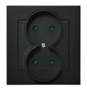 Sonata Czarny Metalik Gniazdo Podwójne Z Przesłonami Torów Prądowych, Kompletne Z Ramką Gp-2Rp/33