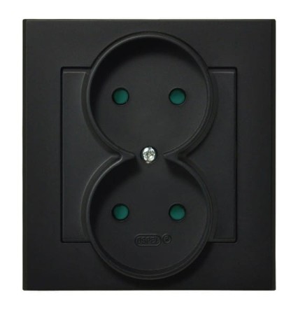 Sonata Czarny Metalik Gniazdo Podwójne Z Przesłonami Torów Prądowych, Kompletne Z Ramką Gp-2Rp/33