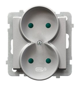 Sonata Srebro Mat Gniazdo Podwójne Z Przesłonami Torów Prądowych, Moduł Bez Ramki Gp-2Rrp/M/38