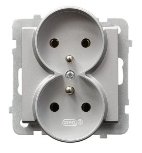 Sonata Srebro Mat Gniazdo Podwójne Z Uziemieniem Moduł Bez Ramki Gp-2Rrz/M/38