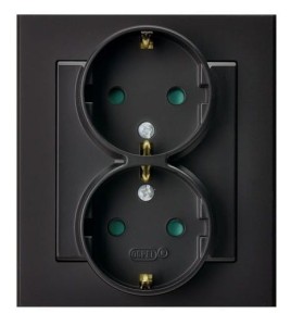 Sonata Czarny Metalik Gniazdo Podwójne Z Uziemieniem Schuko Z Przesłonami Torów Prądowych, Kompletne Z Ramką Gp-2Rsp/33