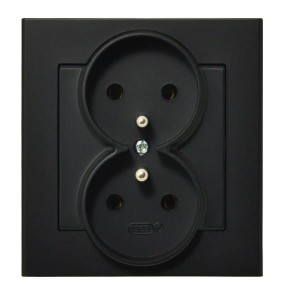 Sonata Czarny Metalik Gniazdo Podwójne Z Uziemieniem Kompletne Z Ramką Gp-2Rz/33