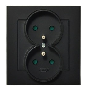 Sonata Czarny Metalik Gniazdo Podwójne Z Uziemieniem Z Przesłonami Torów Prądowych, Kompletne Z Ramką Gp-2Rzp/33
