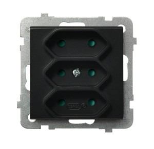 Sonata Czarny Metalik Gniazdo Potrójne Euro Z Przesłonami Torów Prądowych Gp-3Rp/M/33