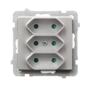 Sonata Srebro Mat Gniazdo Potrójne Euro Z Przesłonami Torów Prądowych Gp-3Rp/M/38