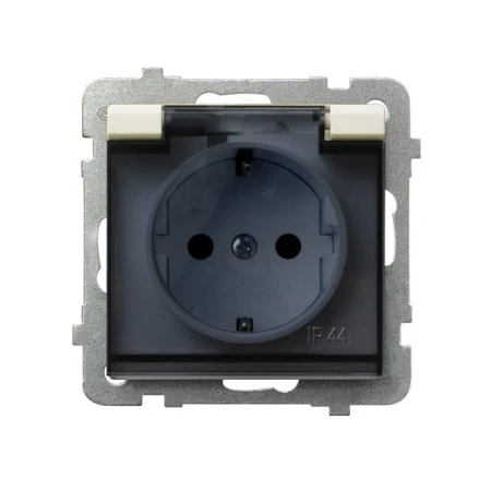 Sonata Ecru Gniazdo Bryzgoszczelne Z Uziemieniem Schuko Ip-44 Wieczko Przezroczyste Gph-1Rs/M/27/D