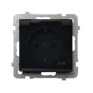 Sonata Czarny Metalik Gniazdo Bryzgoszczelne Z Uziemieniem Schuko Ip-44 Wieczko Przezroczyste Gph-1Rs/M/33/D