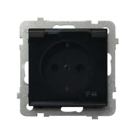 Sonata Czarny Metalik Gniazdo Bryzgoszczelne Z Uziemieniem Schuko Ip-44 Wieczko Przezroczyste Gph-1Rs/M/33/D