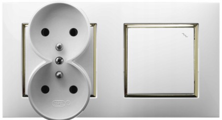 Gniazdo Podwójne Z Włącznikiem Schodowymi Biały Złoty Ospel Aria