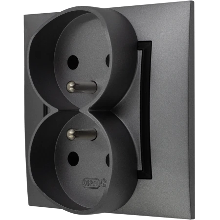 Gniazdo Kontakt Szare Podwójny Ramka Czarna