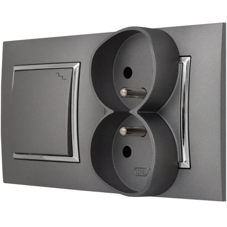 Gniazdo Podwójne Z Włącznikiem Schodowym Szary Srebro