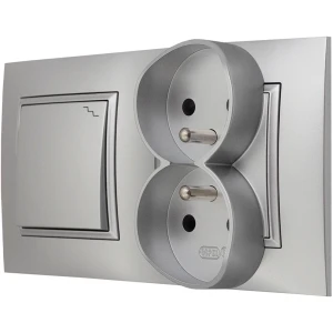 Gniazdo Podwójne Z Włącznikiem Schodowym Ospel Aria Srebrny