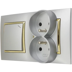 Gniazdo Podwójne Z Włącznikiem Schodowym Ospel Aria Srebrny Złoto