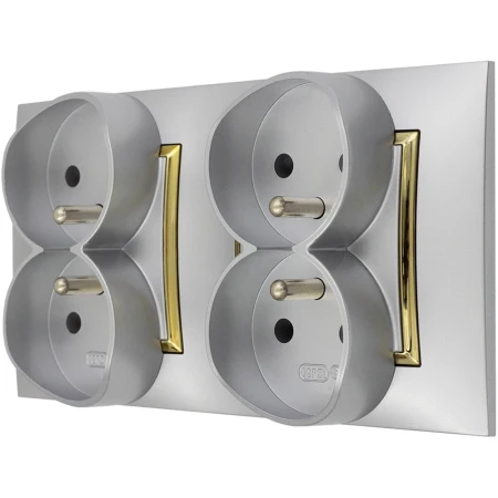 Gniazdo Poczwórne Pokojowe Ścienne Ospel Aria Srebrny Złoto