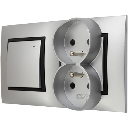 Gniazdo Podwójne Z Włącznikiem Schodowym Ospel Aria Srebrny Czarny