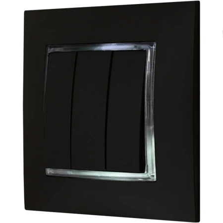 Włącznik Czarny Podświetlany Led Biały Potrójny Z Ramką 33.B Ospel Aria