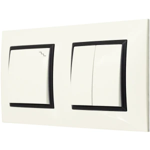Włącznik Podwójny Schodowy W Ramce Ospel Aria Ecru Czarny