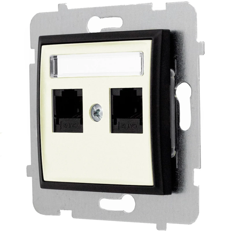 Moduł Ecru / Czarny Bez Ramki Internetowe Rj45 2X Ospel Aria