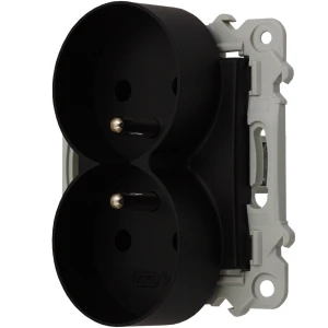 Ospel Szafir Gniazdo Podwójne Z Uziemieniem Moduł Bez Ramki Czarny Metalik