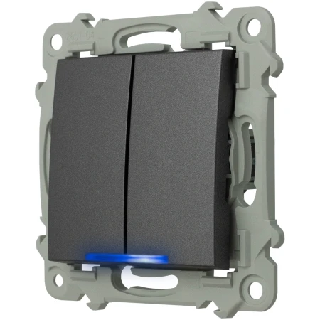 Ospel Szafir Włącznik Podwójny Zwierny Z Podświetleniem Niebieskim Szary Mat