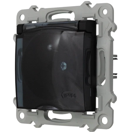 Ospel Szafir Gniazdo Bryzgoszczelne Z Uziemieniem Ip-44 Wieczko Przezroczyste Czarny Metalik