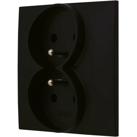 Szafir Gniazdo Podwójne Z Uziemieniem Kompletne Z Ramką Czarny Metalik