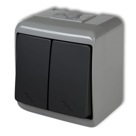 Włącznik Podwójny Schodowy Natynkowy Popielaty / Grafitowy Junior