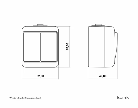 Włącznik Podwójny Schodowy Natynkowy Popielaty / Grafitowy Junior