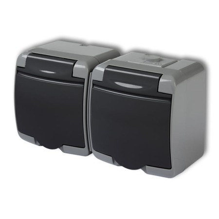 Gniazdo Podwójne Z Uziemieniem 2X(2P+Z) (Klapka Grafitowa; Bez Przesłon) Natynkowy Popielaty / Grafitowy Junior