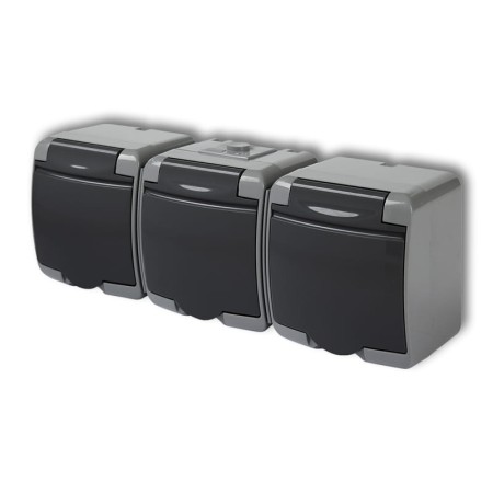 Gniazdo Potrójne Z Uziemieniem 3X(2P+Z) (Klapka Grafitowa; Bez Przesłon) Natynkowy Popielaty / Grafitowy Junior