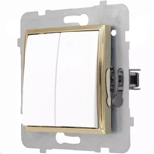 Ospel Aria Włącznik Zwierny Podwójny Biały Złoty