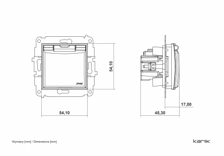 Gniazdo hermetyczne z ramką okrągłą efekt szkła seria ICON kolor czarny