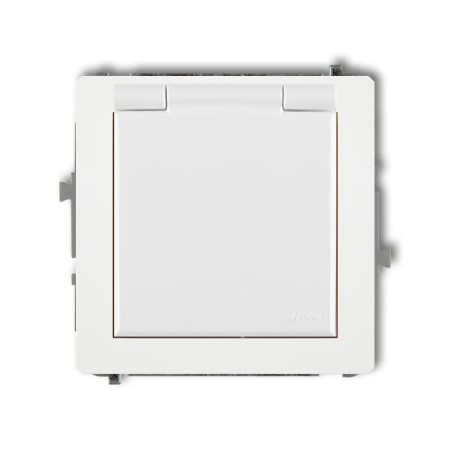 Karlik Deco Biały Mechanizm Gniazda Bryzgoszczelnego Z Uziemieniem Schuko 2P+Z (Klapka Biała, Przesłony Torów Prądowych) Dgpb-1Sp