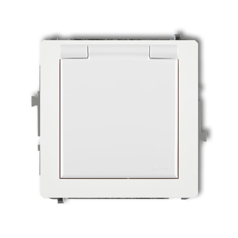 Karlik Deco Biały Mechanizm Gniazda Bryzgoszczelnego Z Uziemieniem Schuko 2P+Z (Klapka Biała, Przesłony Torów Prądowych) Dgpb-1Sp