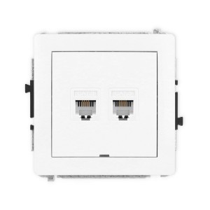 Karlik Deco Biały Mechanizm Gniazda Telefonicznego Podwójnego 2Xrj11, 4-Stykowy, Beznarzędziowe, Bez Pola Opisowego Dgtbo-2