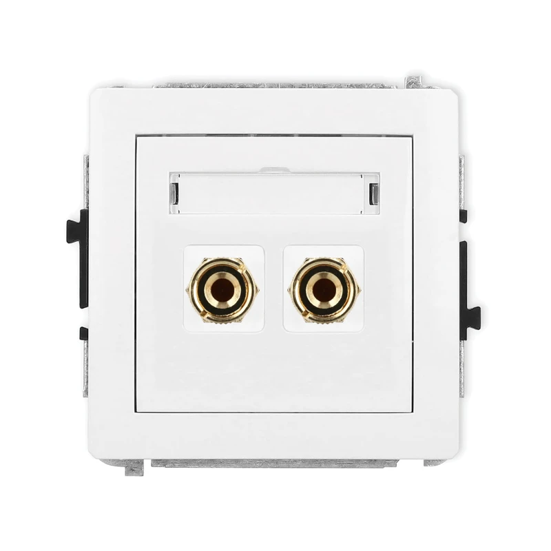 Karlik Deco Biały Mechanizm Gniazda Głośnikowego Pojedynczego (Typu Banan - Czerwony I Czarny, Pozłacany, 4 Mm2, Do Lutowania) Dgg-3