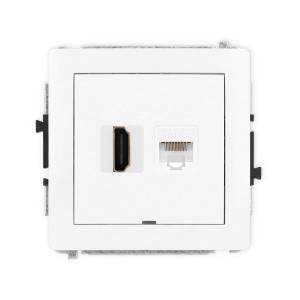 Karlik Deco Biały Mechanizm Gniazda Pojedynczego Hdmi 2.0 + Gniazda Komp. Poj. 1Xrj45, Kat. 5E, 8-Stykowy, Bez Pola Opisowego Dghkbo